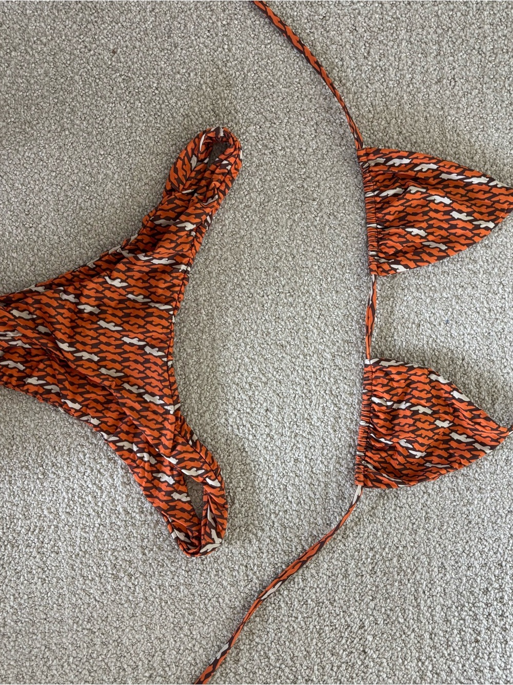 iNAMORATA Orange and White Printed Triangle Bikini